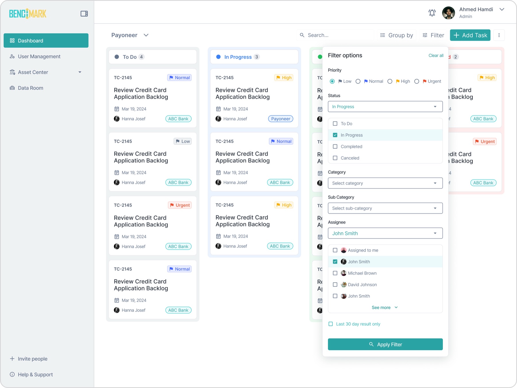 Benchmark — fintech project management tool redesign