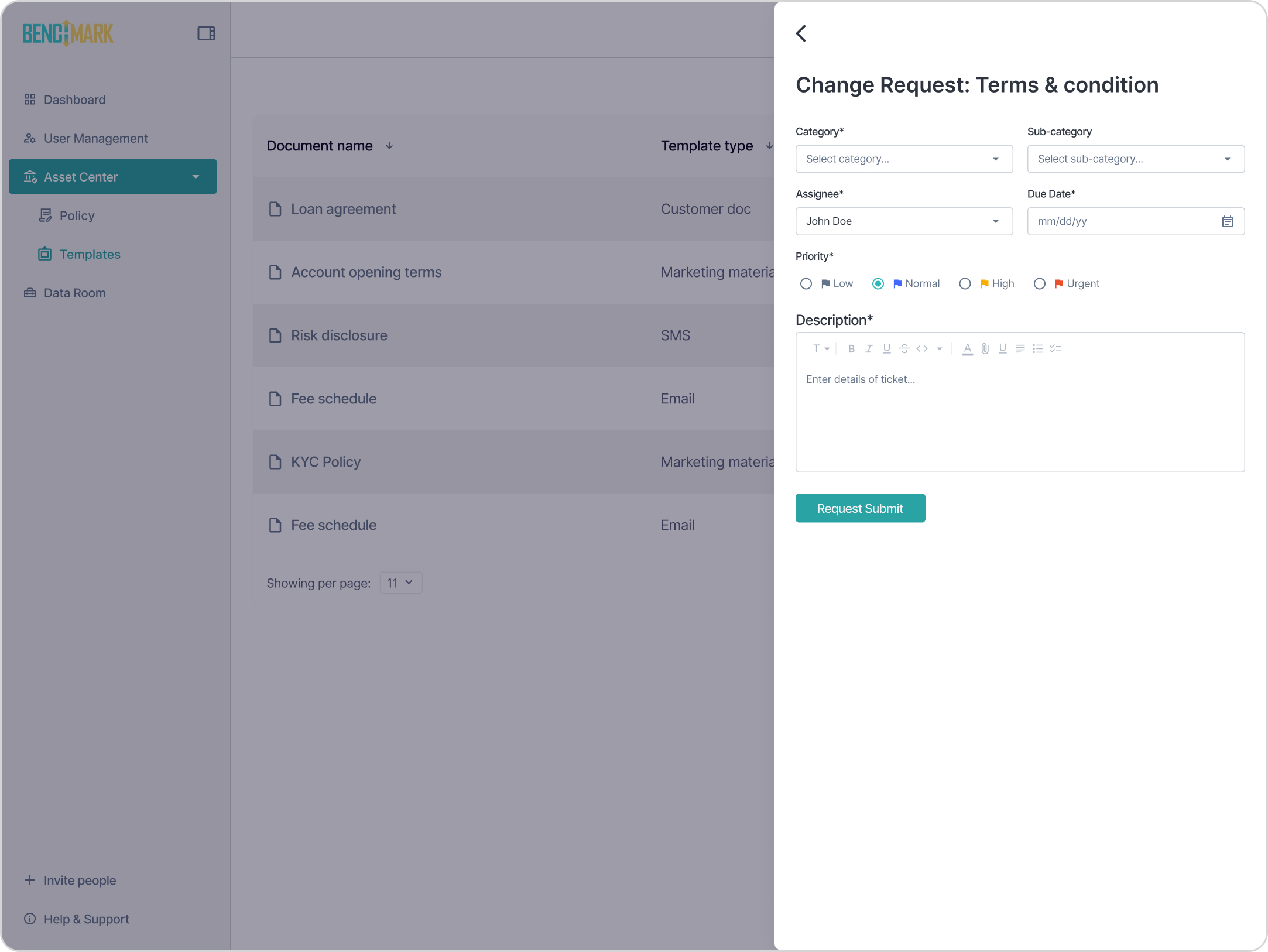 Request change flow with inline table-header filters